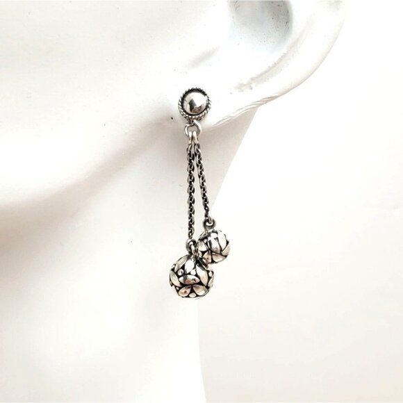 SAMUEL B Sterling Silver 925 Ball Chain Dangle Earrings - Picture 1 of 6